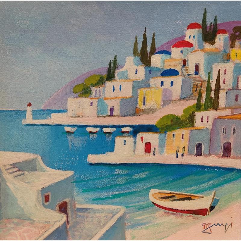 Gemälde Paysage Grec AQ125 von Burgi Roger | Gemälde Figurativ Landschaften Marine Acryl