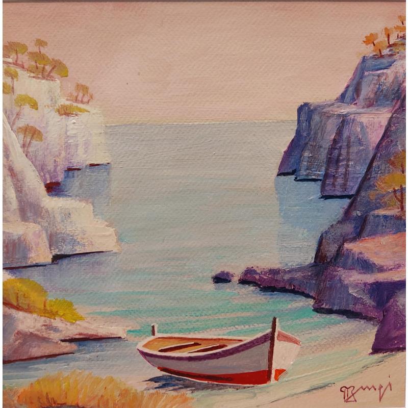 Peinture Calanque à la barque AQ150 par Burgi Roger | Tableau Figuratif Paysages Marine Acrylique