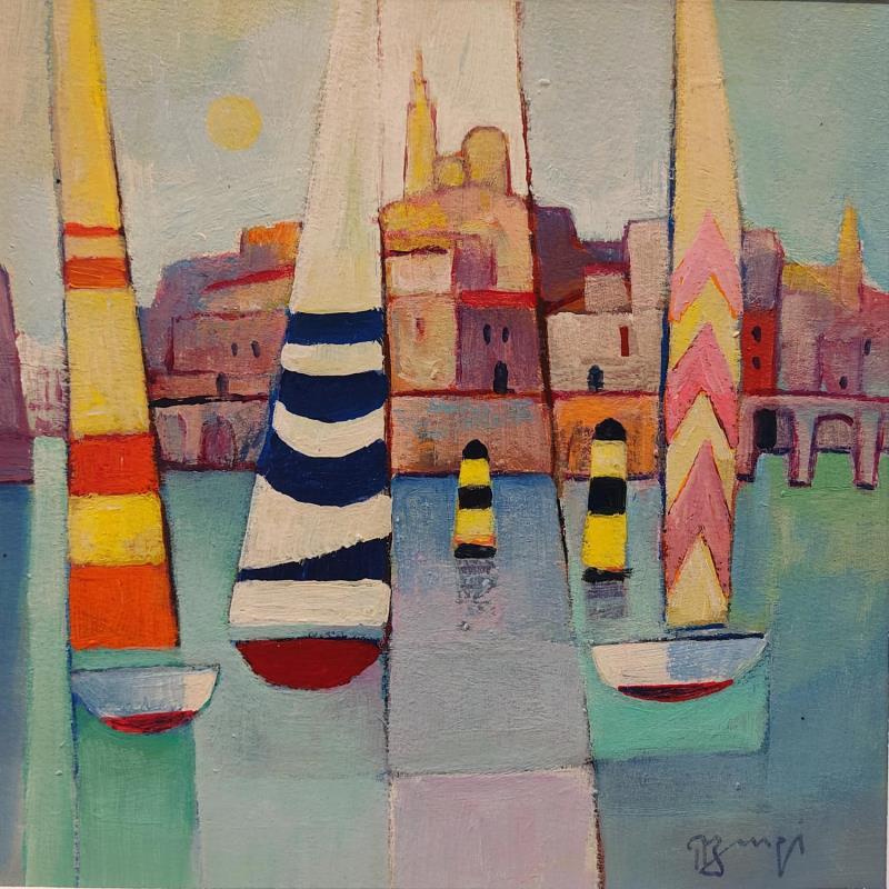 Painting Les 3 voiles AP11 by Burgi Roger | Painting Figurative Landscapes Marine Acrylic