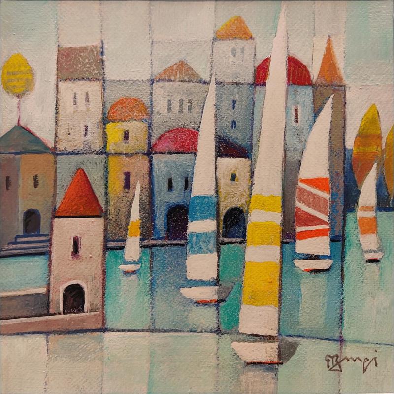 Peinture Les voiles AQ53 par Burgi Roger | Tableau Figuratif Paysages Marine Acrylique