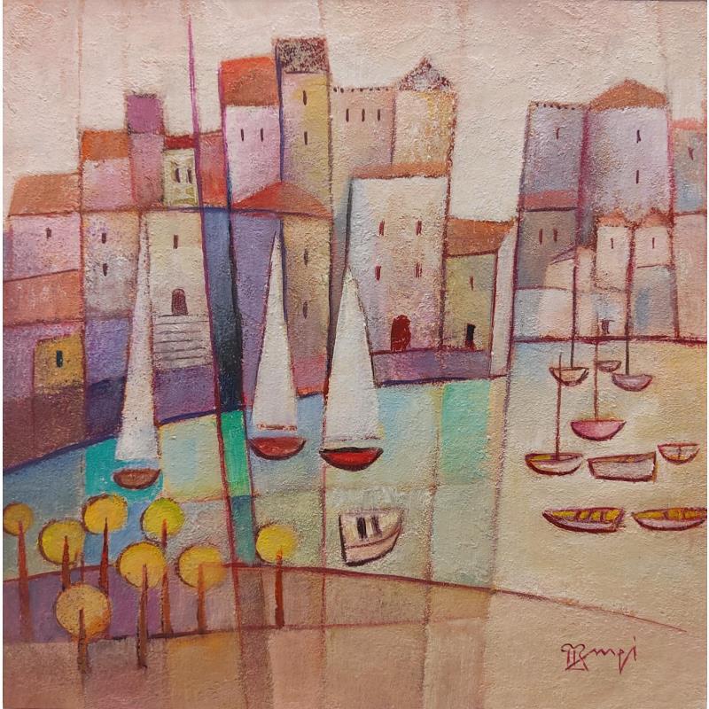 Peinture Composition 3 voiles AQ131 par Burgi Roger | Tableau Figuratif Paysages Urbain Architecture Acrylique