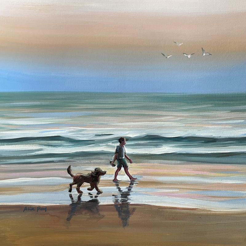 Painting F3 Promenade du soir  by Alice Roy | Painting Figurative Acrylic Animals, Landscapes, Marine