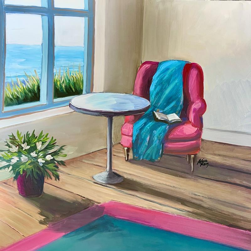 Painting F4 Le fauteuil fushia  by Alice Roy | Painting Figurative Marine Life style Acrylic