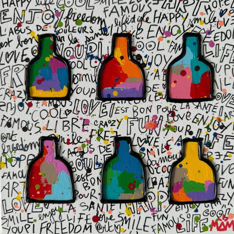 Painting 6 BOTTLES by Mam | Painting Pop-art Society Pop icons Black & White Acrylic