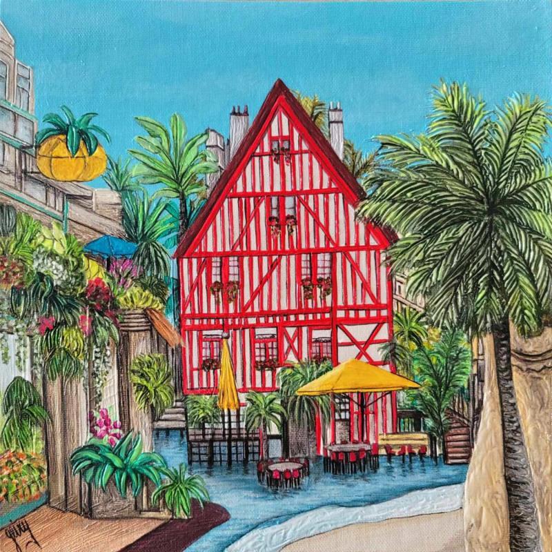 Peinture Dijon Tropicale par Geiry | Tableau Matiérisme Paysages Nature Architecture Acrylique Résine Pigments Poudre de marbre