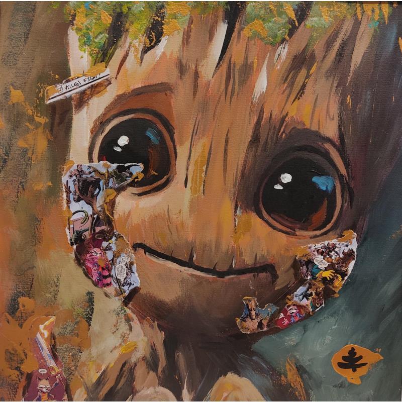 Gemälde Baby Groot von Caizergues Noël  | Gemälde Pop-Art Pop-Ikonen Acryl Collage