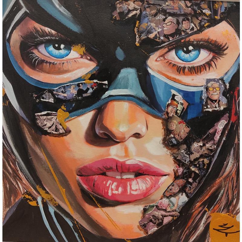 Peinture Bat Girl 2 par Caizergues Noël  | Tableau Pop-art Icones Pop Acrylique Collage