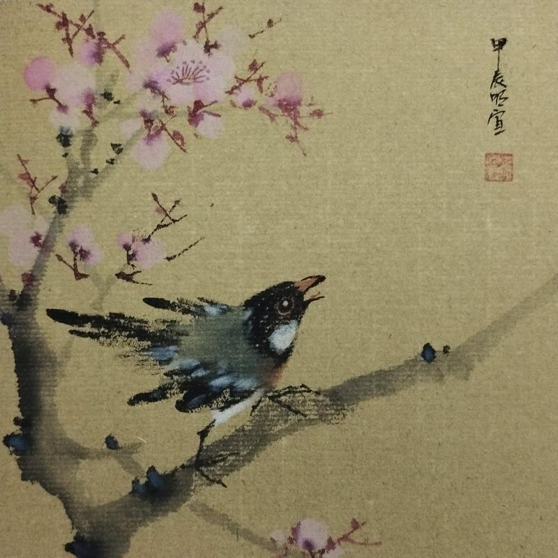 Peinture Bird and flowers 2 par Du Mingxuan | Tableau Figuratif Nature Animaux Aquarelle Encre