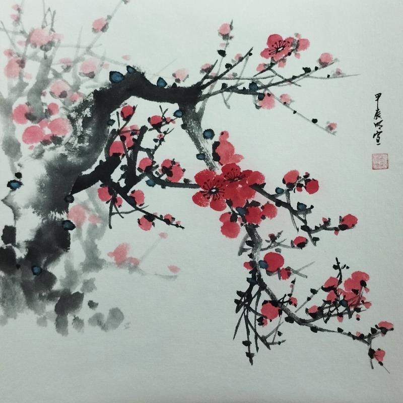 Peinture Red blossom 6 par Du Mingxuan | Tableau Figuratif Nature Aquarelle Encre