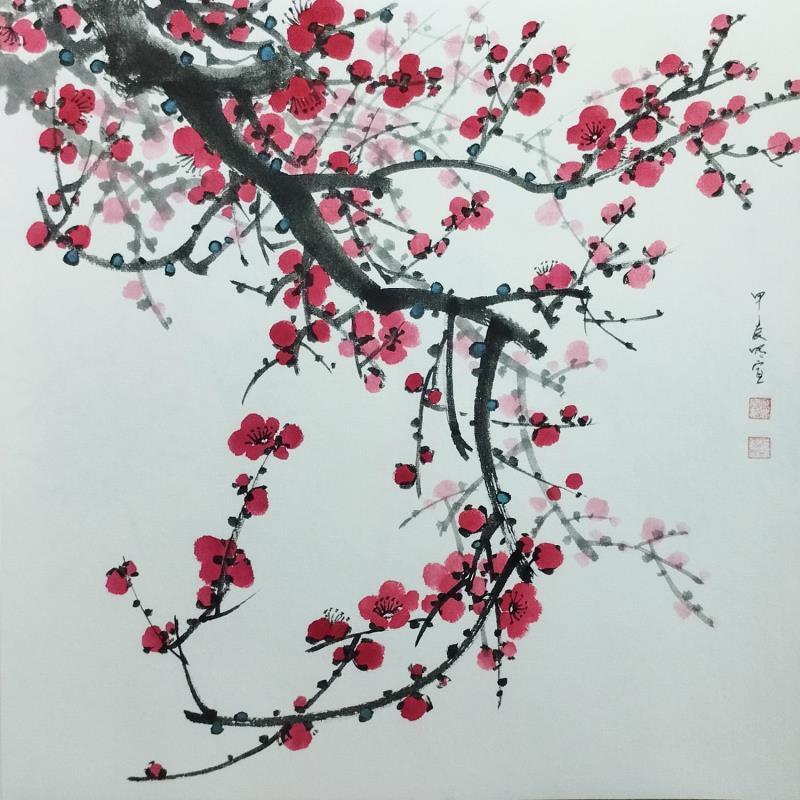 Peinture Red blossom 7 par Du Mingxuan | Tableau Figuratif Nature Aquarelle Encre