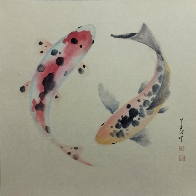 Peinture Carp koi 5 par Du Mingxuan | Tableau Figuratif Animaux Aquarelle Encre