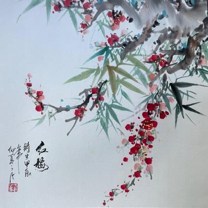 Painting Red Cherry blossom by Yu Huan Huan | Painting Figurative Ink Nature