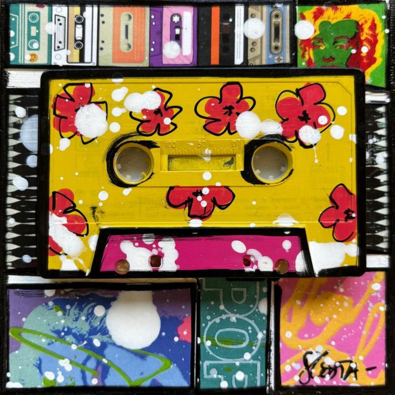 Peinture POP k7 (jaune) par Costa Sophie | Tableau Pop-art Icones Pop Acrylique Collage Upcycling