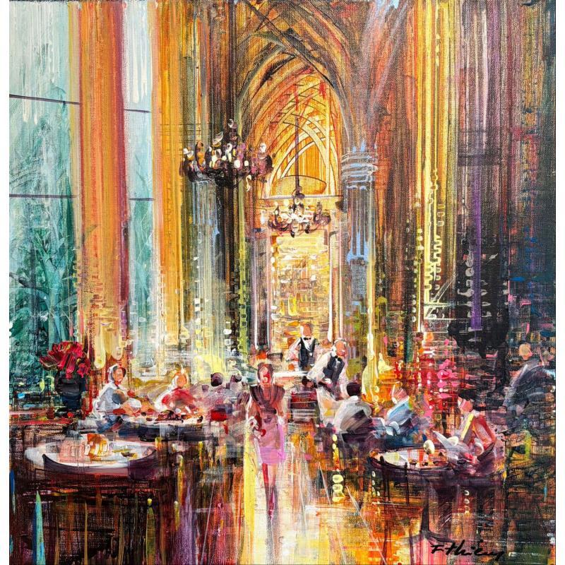 Peinture 50x50 Le grand café des arcades par Frédéric Thiery | Tableau Figuratif Acrylique