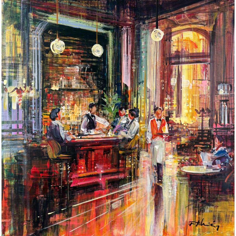 Painting 50x50 Le petit bistrot by Frédéric Thiery | Painting Figurative Acrylic