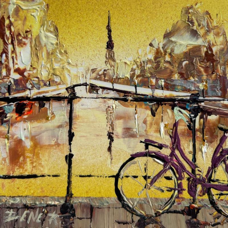 Gemälde Bikes and bridges married von Rodrigues Bené | Gemälde Figurativ Urban Acryl