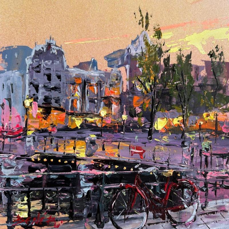 Gemälde Sunset bliss over the canals von Rodrigues Bené | Gemälde Figurativ Urban Acryl