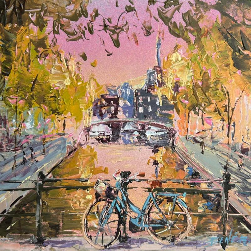 Painting Bikes and autumn breeze by Rodrigues Bené | Painting Figurative Urban Acrylic