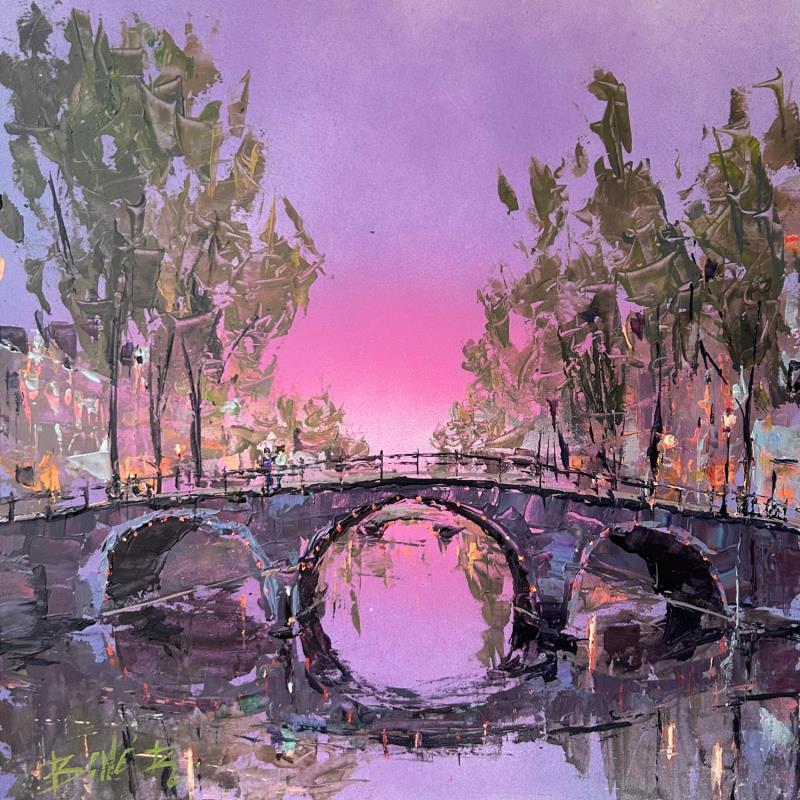 Painting Blushing skies, glowing bridges by Rodrigues Bené | Painting Figurative Urban Acrylic