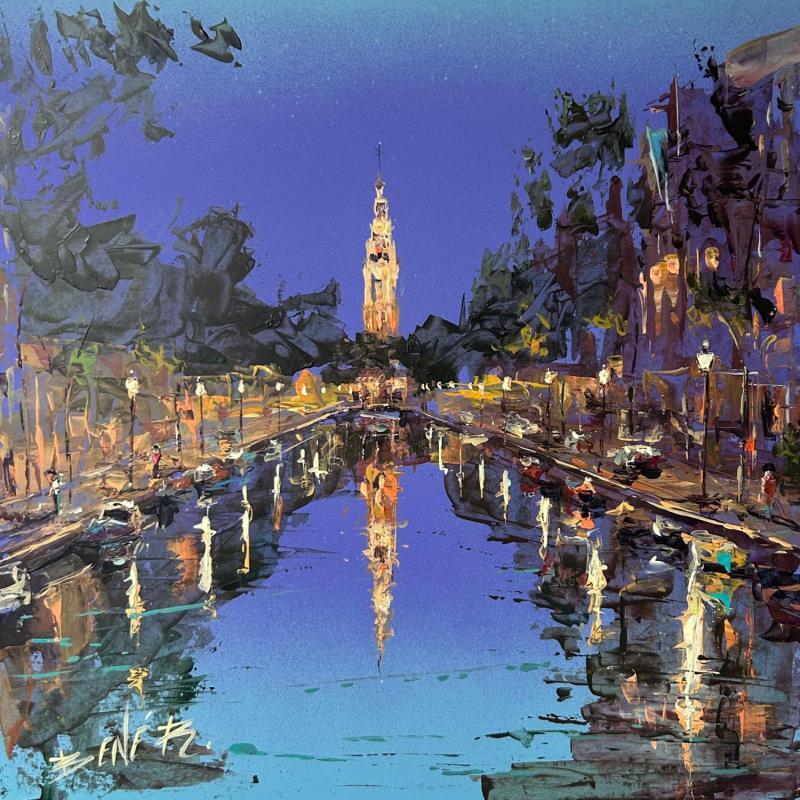 Painting Zuiderkerk's night glow by Rodrigues Bené | Painting Figurative Acrylic Urban