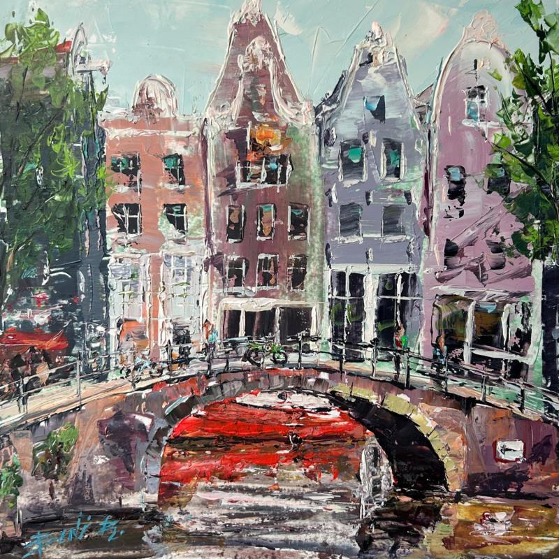 Painting Elegant Amsterdam by Rodrigues Bené | Painting Figurative Urban Acrylic