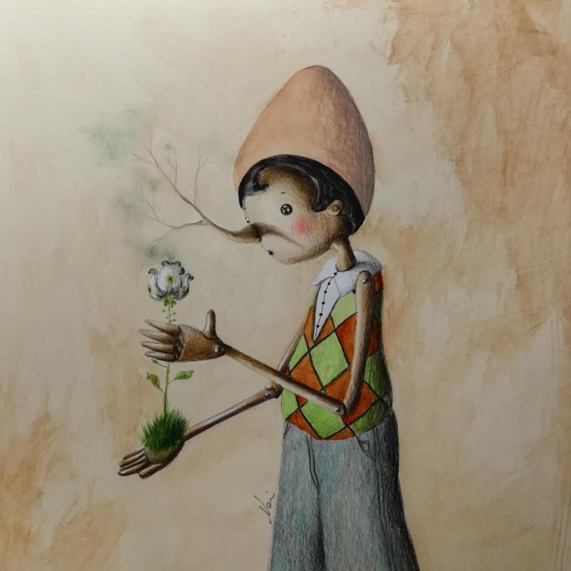 Painting Pinocchio ha una cotta by Nai | Painting Surrealism Pop icons Life style Child Acrylic Gluing