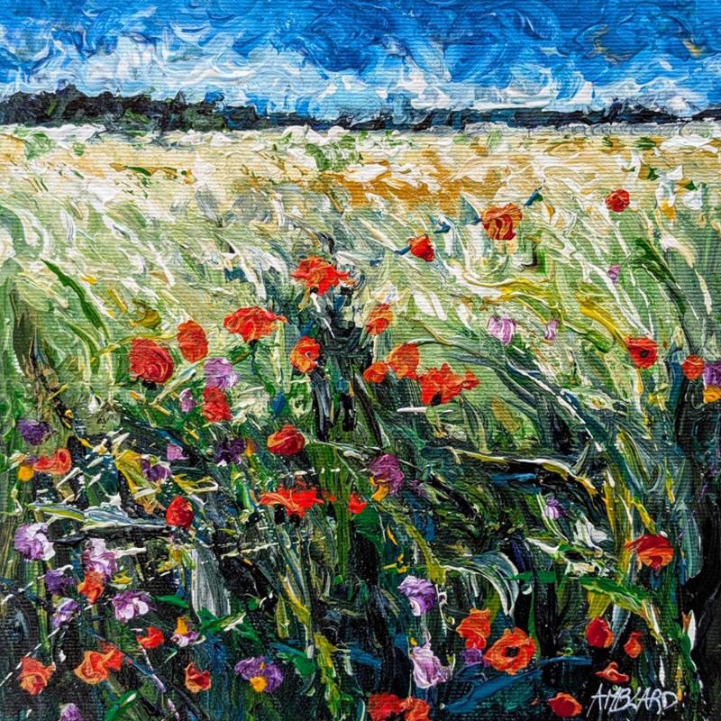 Peinture Petits coquelicots dans un champs de blé  par Amblard Florence | Tableau Impressionnisme Paysages Nature Huile Acrylique