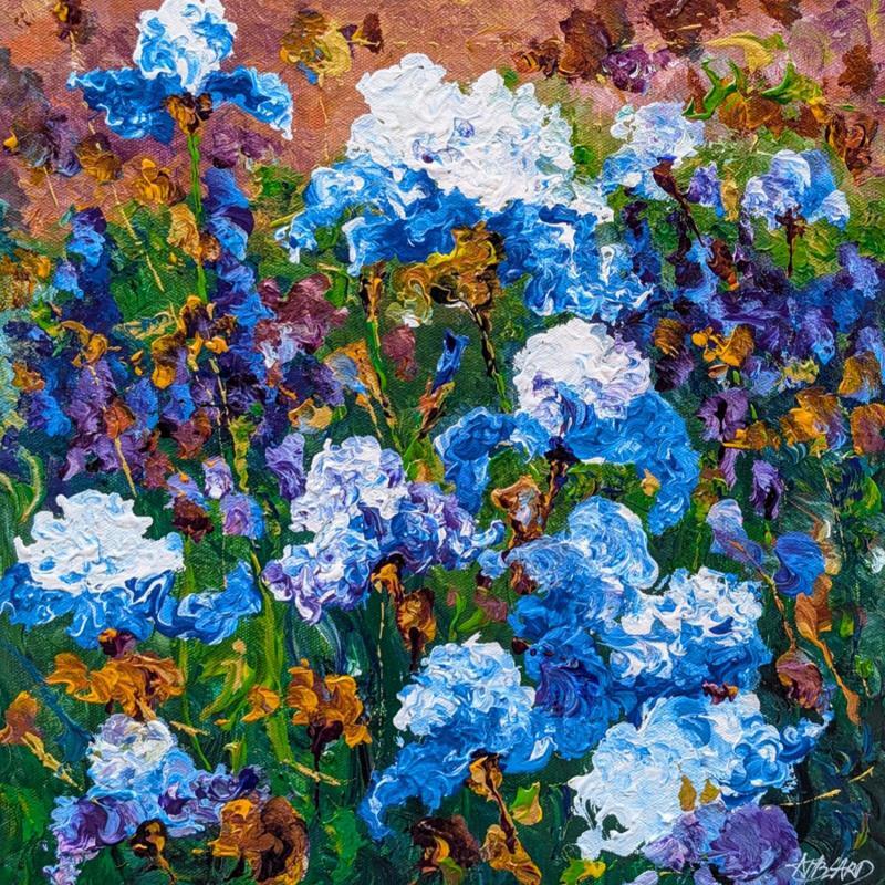 Peinture Iris bleus par Amblard Florence | Tableau Impressionnisme Nature Huile Acrylique