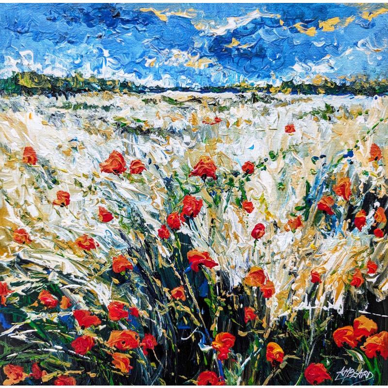 Peinture Coquelicots dans un champ de blé par Amblard Florence | Tableau Impressionnisme Paysages Nature Huile Acrylique