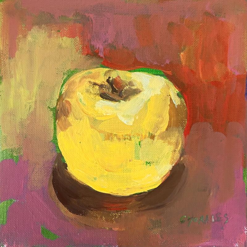 Painting Pomme Golden by Morales Géraldine | Painting Figurative Still-life Acrylic