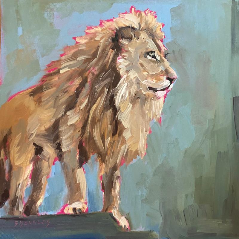 Peinture Lion fier par Morales Géraldine | Tableau Figuratif Huile Animaux