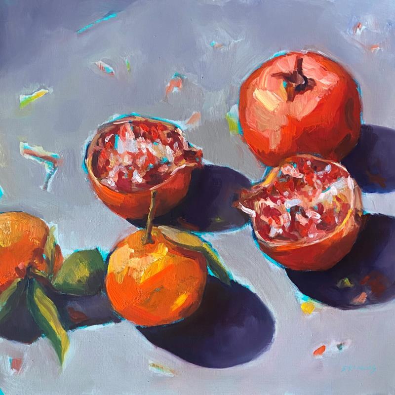 Painting grenades et clémentines by Morales Géraldine | Painting Figurative Oil Still-life