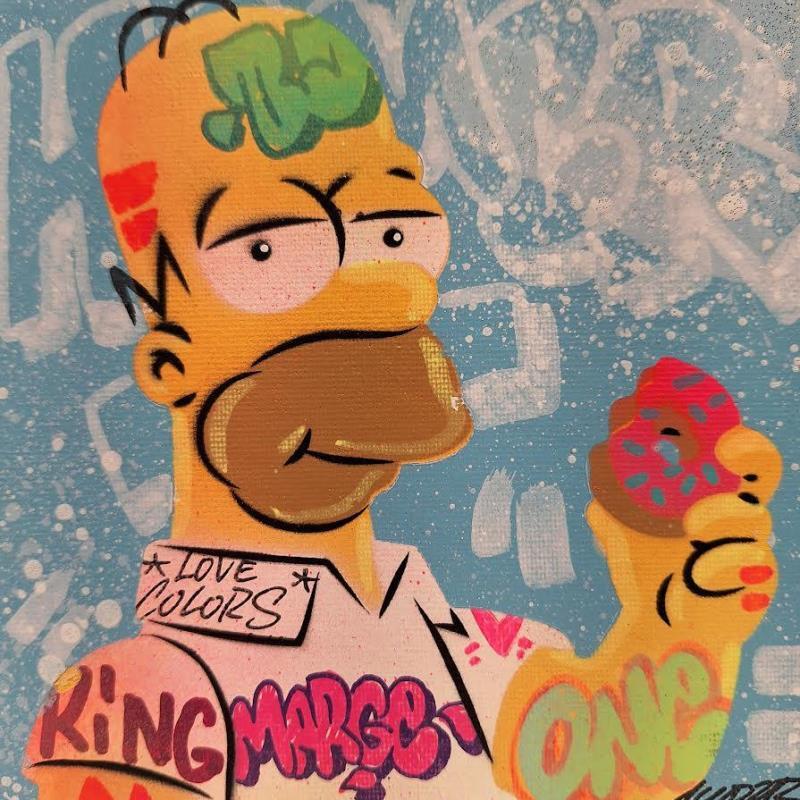 Gemälde Homer Donuts von Kedarone | Gemälde Pop-Art Pop-Ikonen Graffiti Acryl