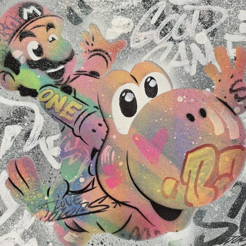 Peinture Mario Yoshi Fly par Kedarone | Tableau Pop-art Icones Pop Graffiti Acrylique