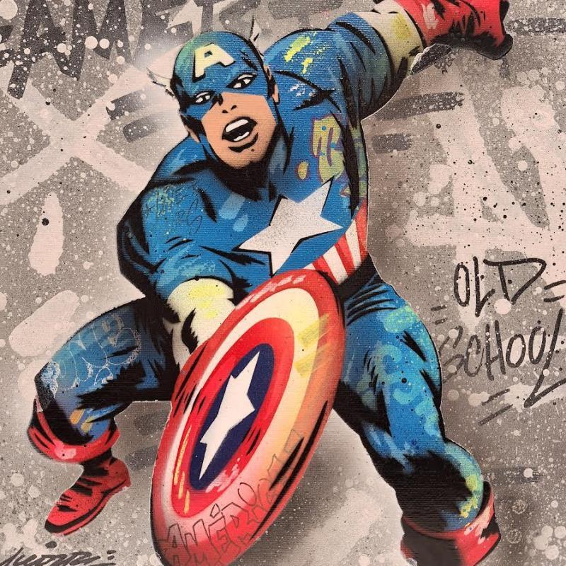 Gemälde Captain America Vintage von Kedarone | Gemälde Pop-Art Pop-Ikonen Graffiti Acryl