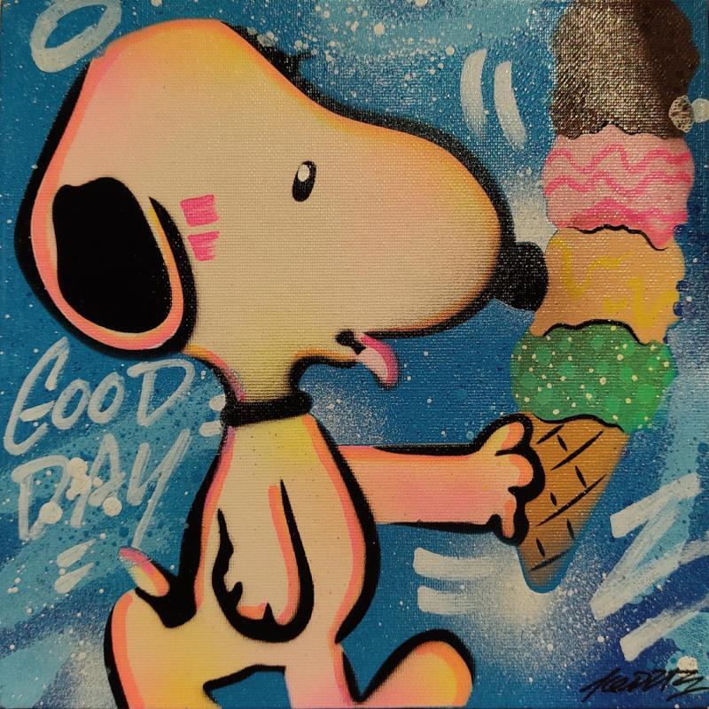 Gemälde Snoopy Ice Cream von Kedarone | Gemälde Pop-Art Pop-Ikonen Graffiti Acryl