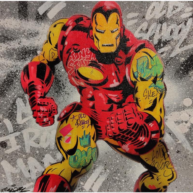 Gemälde Iron Man Vintage von Kedarone | Gemälde Pop-Art Pop-Ikonen Graffiti Acryl