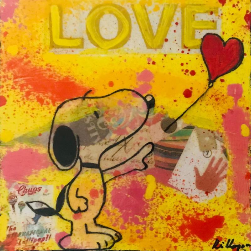 Peinture Snoopy love par Kikayou | Tableau Pop-art Icones Pop Graffiti Acrylique Collage