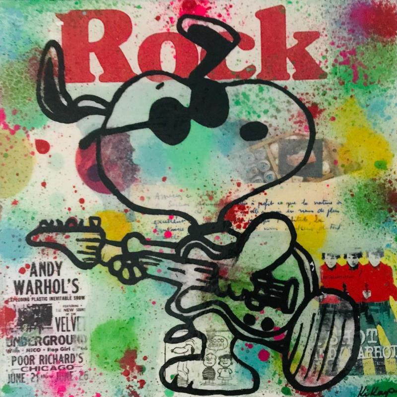 Peinture Snoopy rock par Kikayou | Tableau Pop-art Icones Pop Graffiti Acrylique Collage