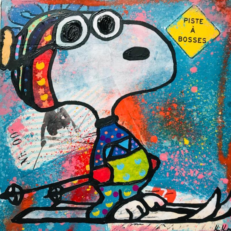 Gemälde Snoopy ski von Kikayou | Gemälde Pop-Art Pop-Ikonen Graffiti Acryl Collage