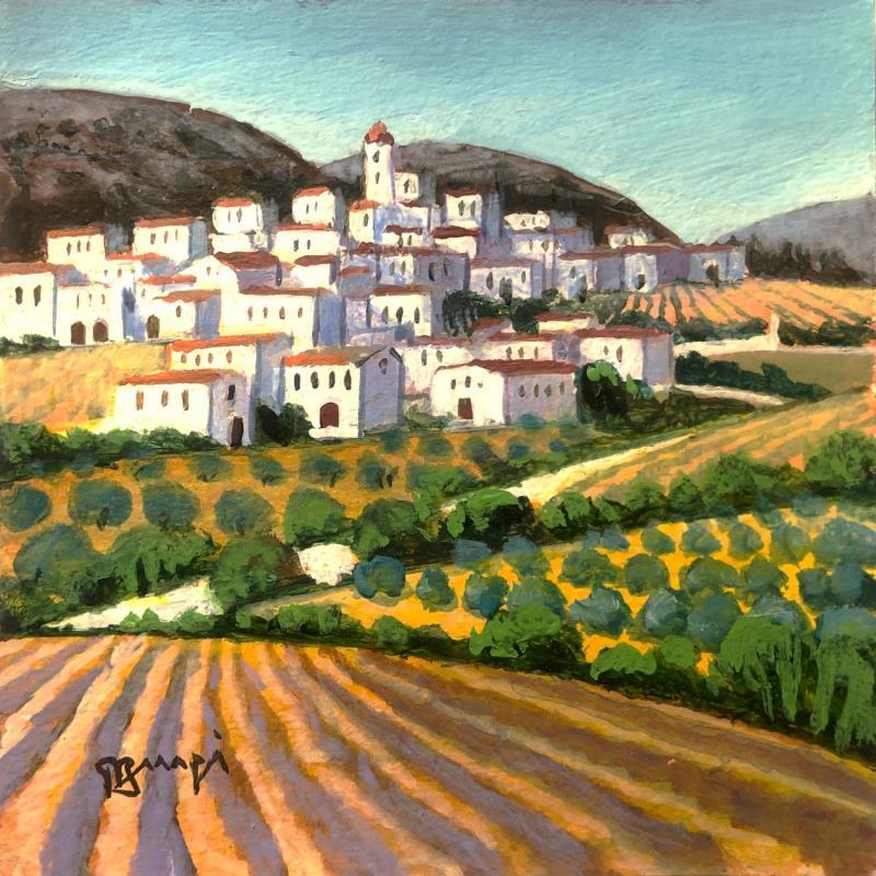 Peinture AP64 VILLAGE AUX OLIVIERS par Burgi Roger | Tableau Figuratif Paysages Nature Architecture Acrylique