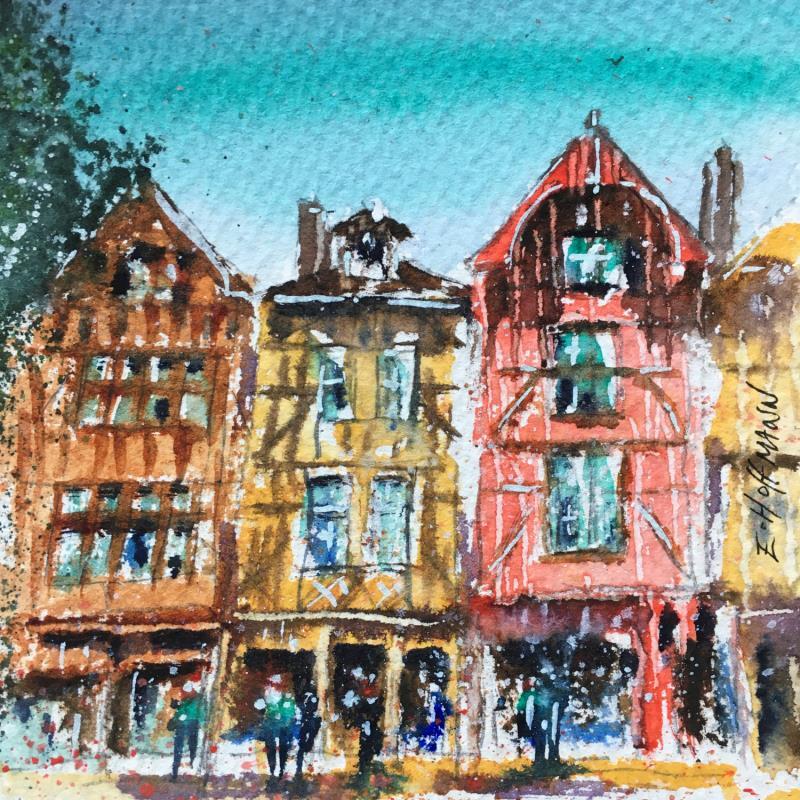 Painting Troyes Colombages  by Hoffmann Elisabeth | Painting Figurative Urban Watercolor