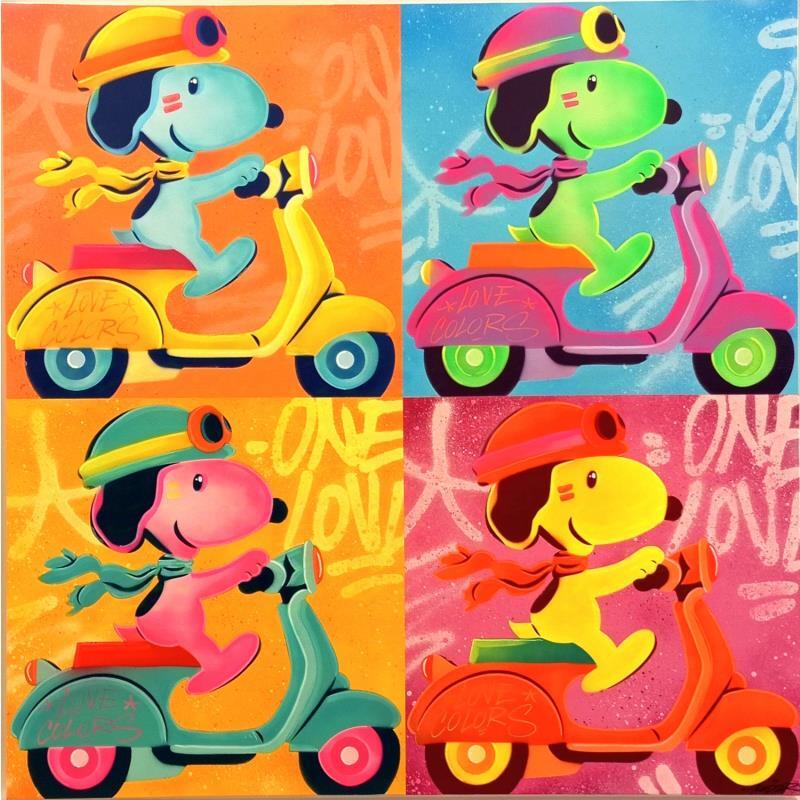 Gemälde Snoopy vespa Pop von Kedarone | Gemälde Pop-Art Pop-Ikonen Graffiti Acryl