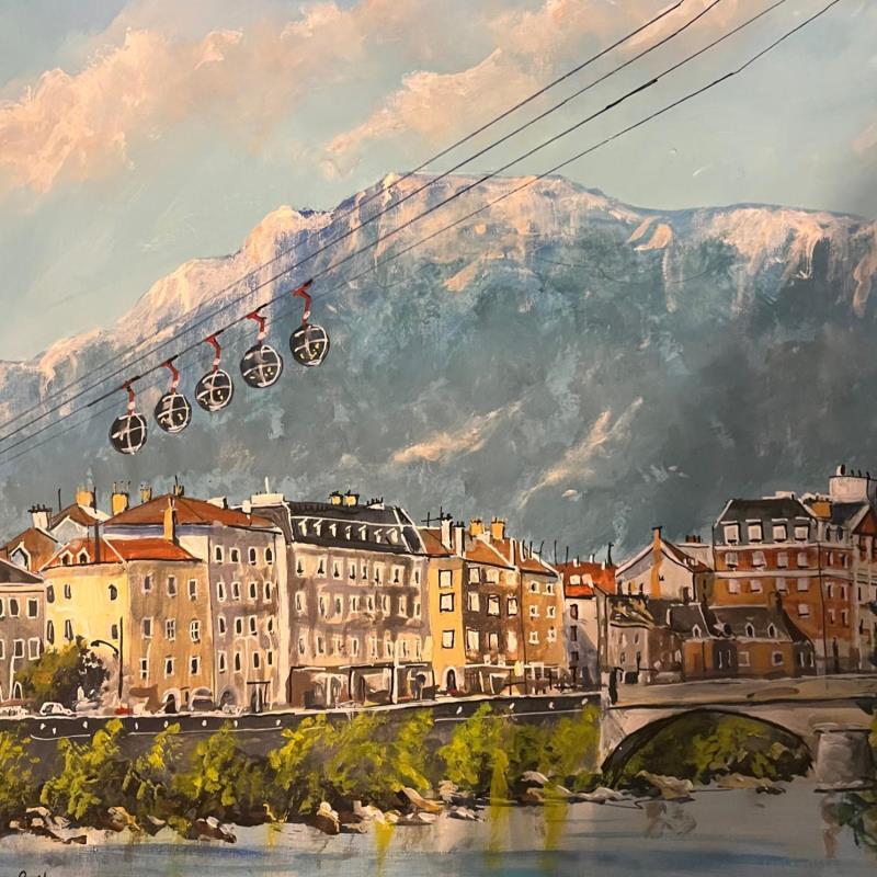 Painting Grenoble et les bulles 1 by Lallemand Yves | Painting Figurative Urban Acrylic