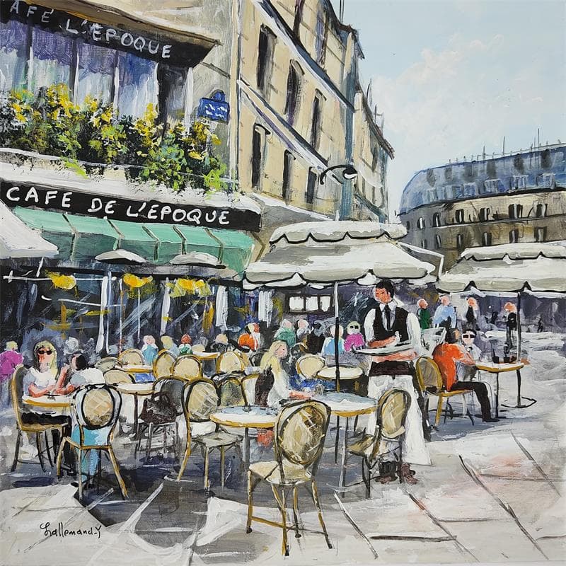 Painting Café de l'époque by Lallemand Yves | Painting Figurative Urban Acrylic