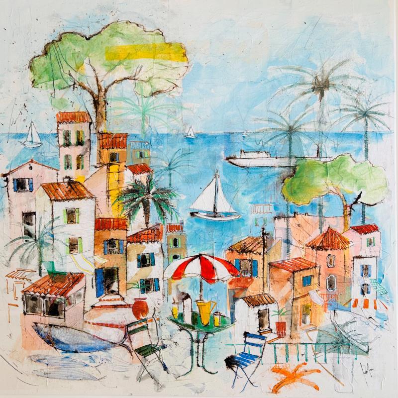 Painting L oeil du sud by Colombo Cécile | Painting Naive art Landscapes Life style Nature Watercolor Acrylic Gluing Ink Pastel