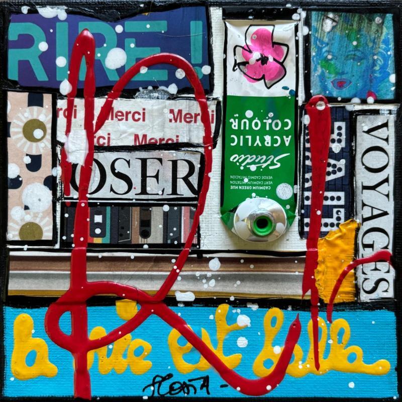 Painting La vie est belle (rire) by Costa Sophie | Painting Pop-art Acrylic Gluing Upcycling