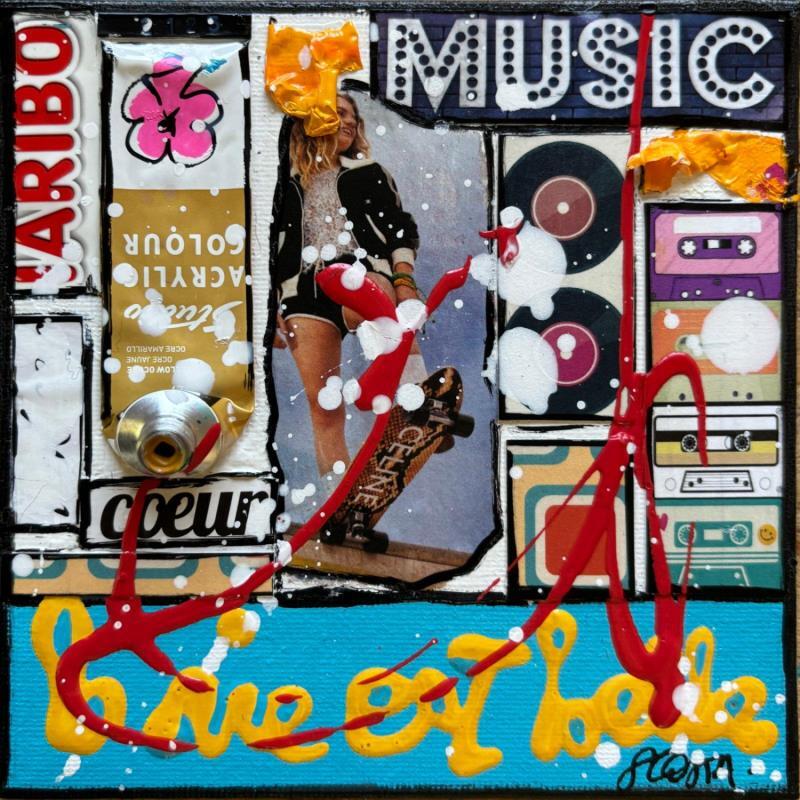 Peinture La vie est belle! (music) par Costa Sophie | Tableau Pop-art Acrylique Collage Upcycling