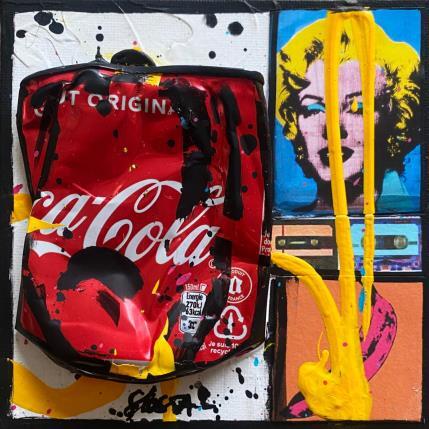 Gemälde POP COKE (Marylin) von Costa Sophie | Gemälde Pop-Art Acryl, Collage, Upcycling Pop-Ikonen