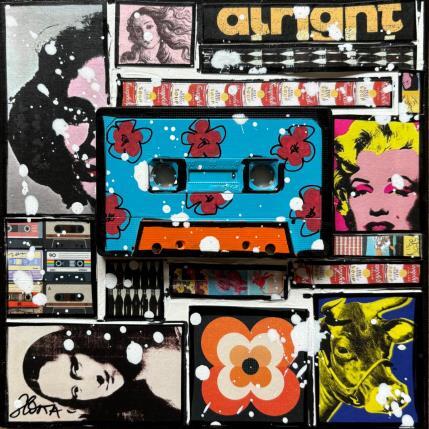 Painting POP K7 (flowers) by Costa Sophie | Painting Pop-art Acrylic, Gluing, Upcycling Pop icons